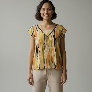 Lauren Moffatt Silk Blouse Retro Print Size Small